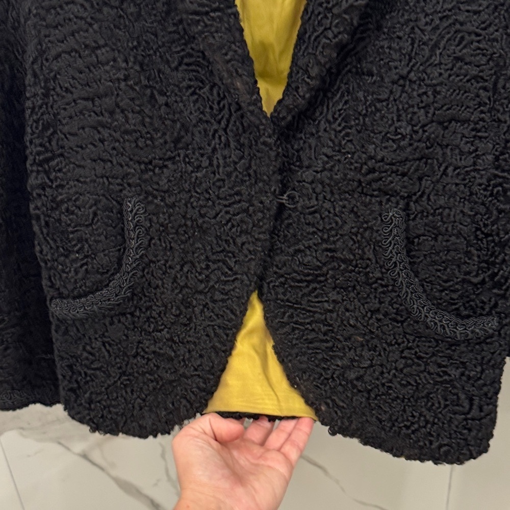Vintage Black Fur Jacket with Yellow Silk Lining - Picture 6 of 8